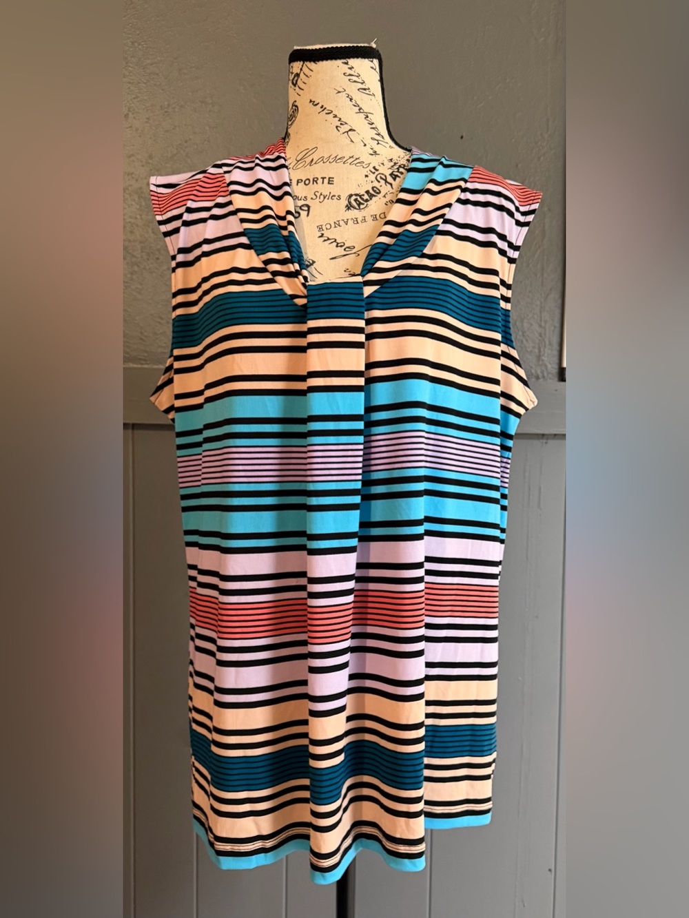 Sleeveless Multicolor Striped V-Neck Tank Top